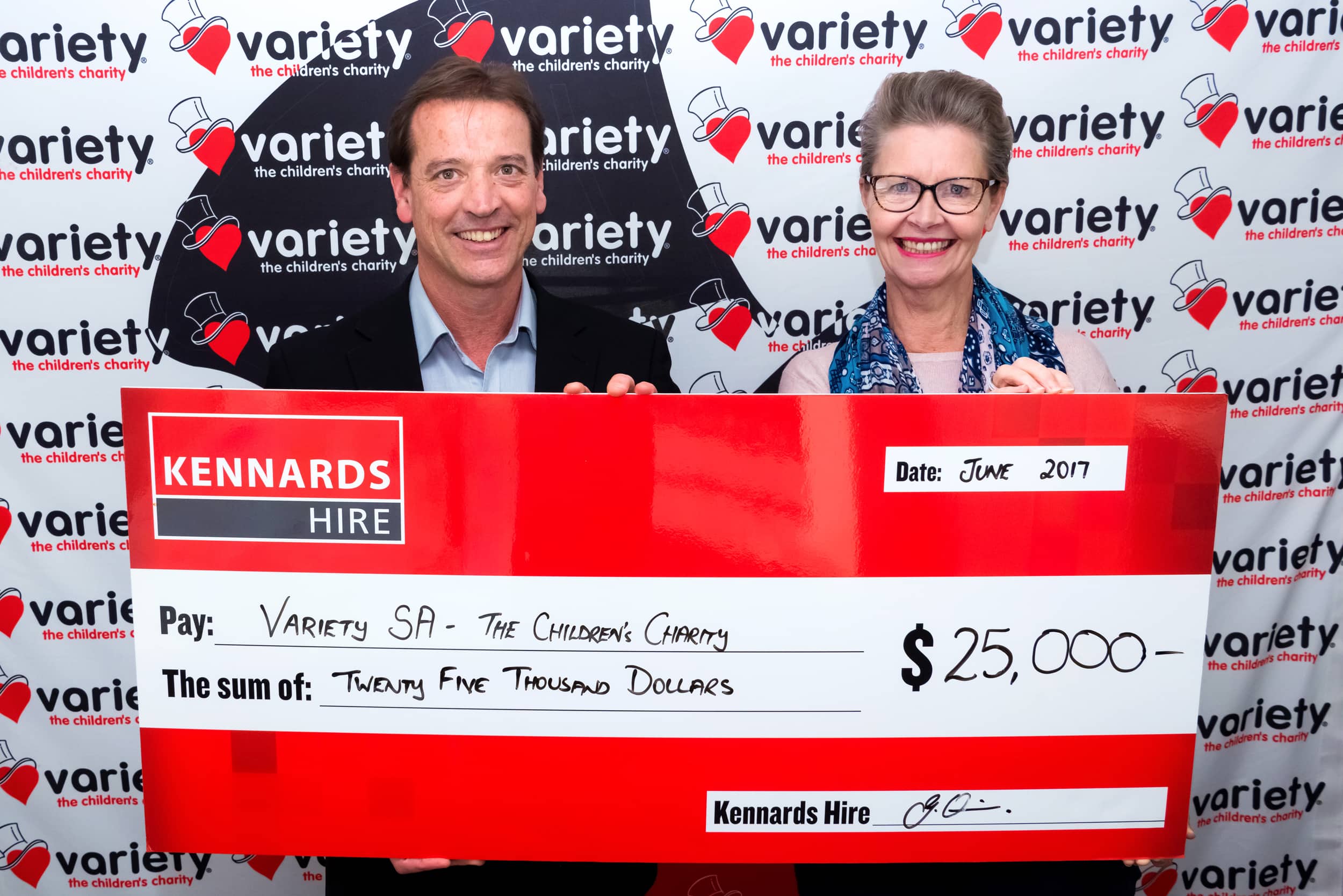 Double presentation with Kennards Hire at Variety SA